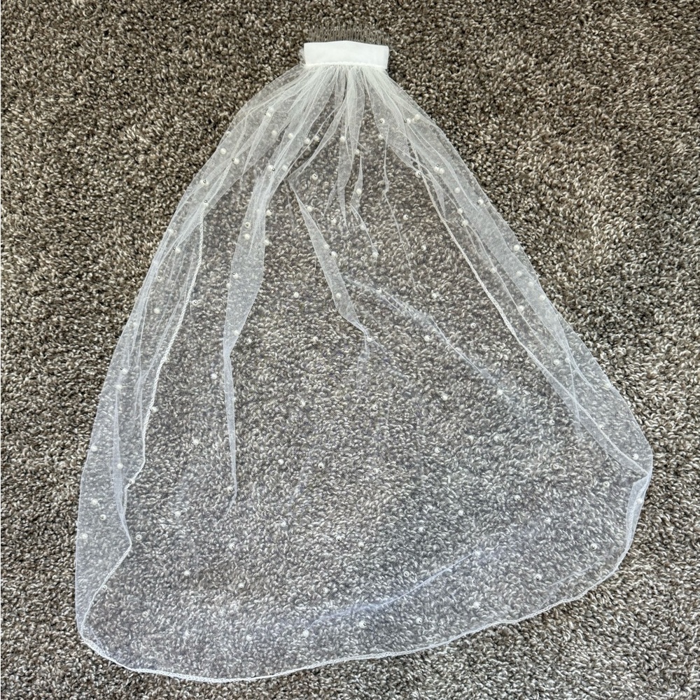Elegant White Veil with Pearls